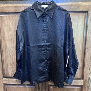 Aura by Red Dress Boutique‎ Red Satin Button-Down Blouse | Size Sm | Shark Tank